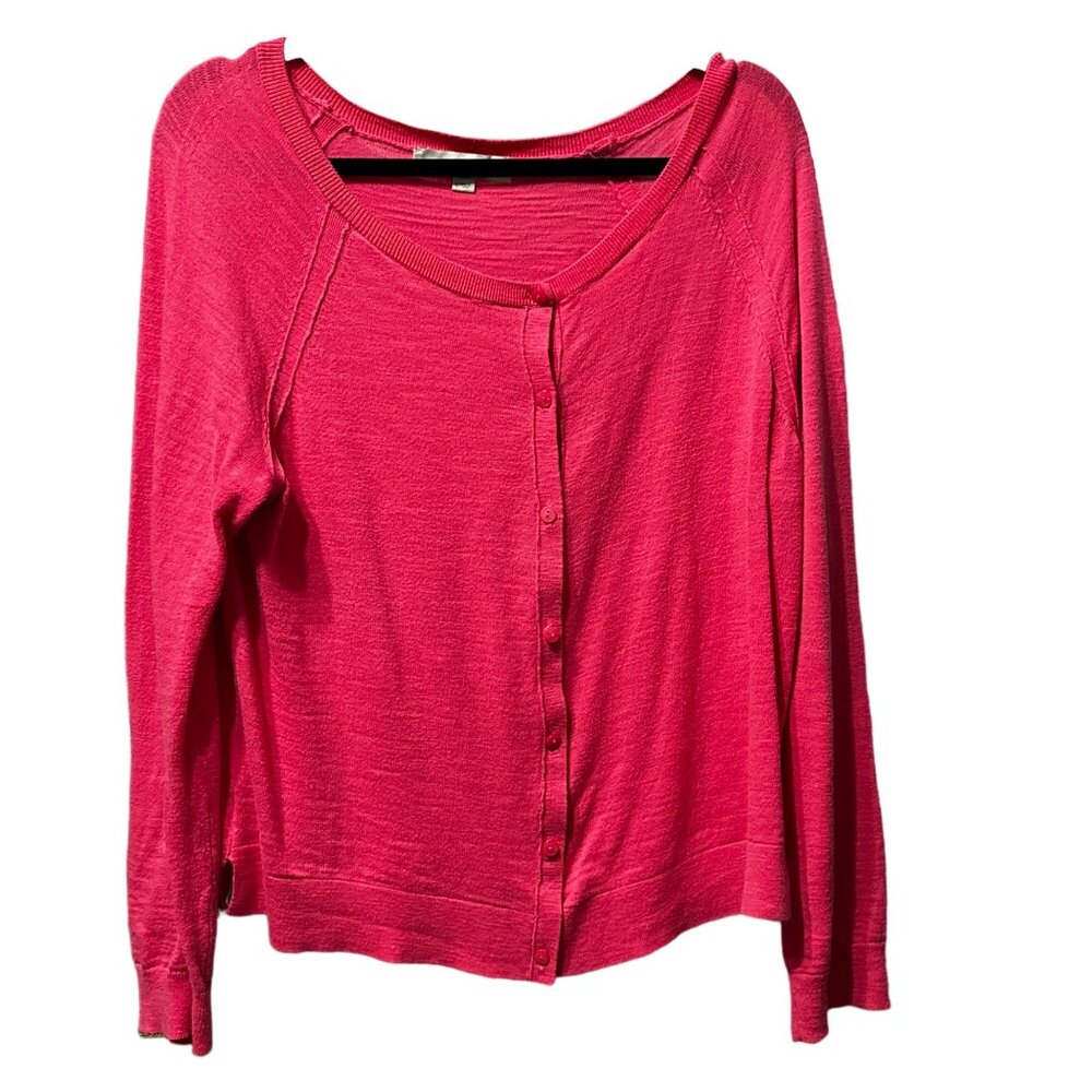 LOFT size L lightweight cotton pink long sleeve button cardigan